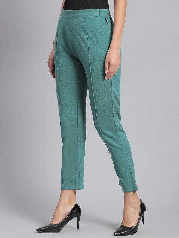 Women Green Self Design Regular Fit Lowers