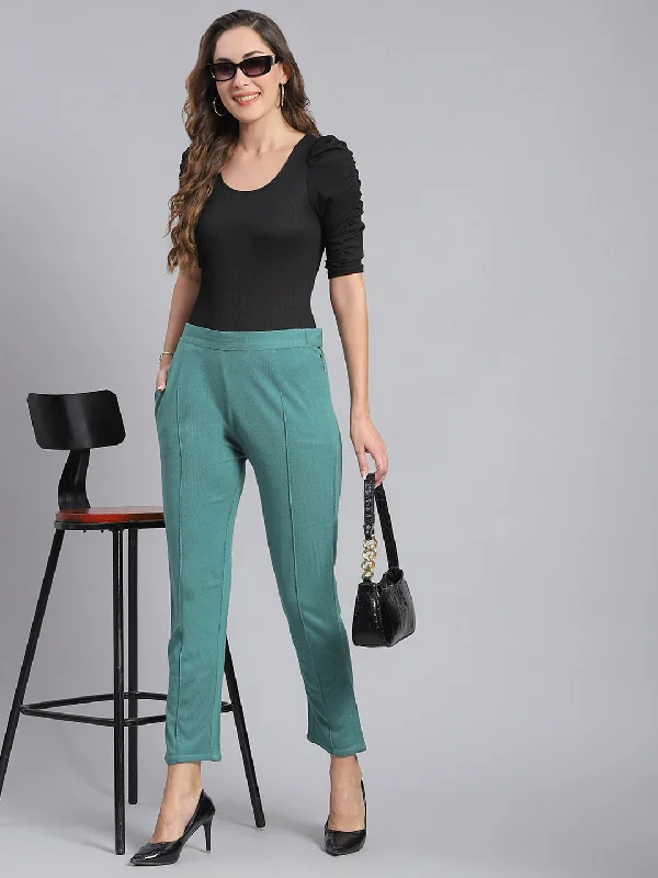 Women Green Self Design Regular Fit Lowers