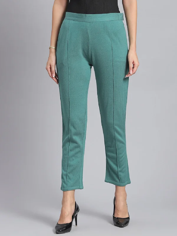 Women Green Self Design Regular Fit Lowers