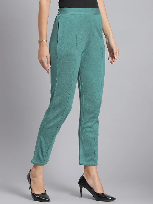 Women Green Self Design Regular Fit Lowers