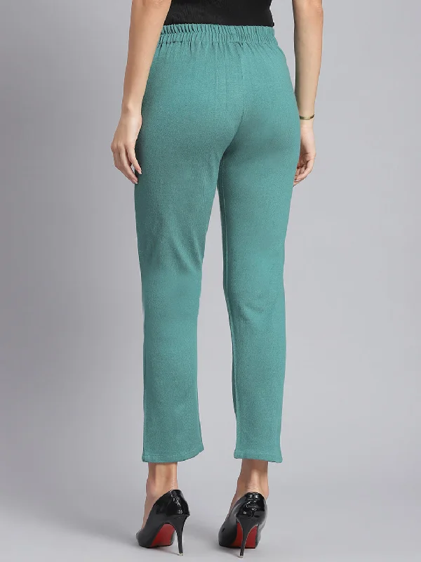 Women Green Self Design Regular Fit Lowers