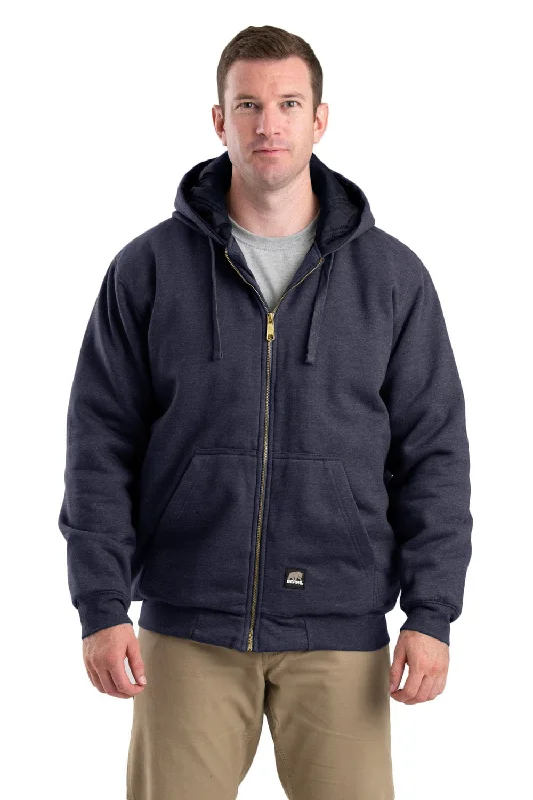 Berne Mens Navy Cotton Blend Highland Insulated Zip Hooded Sweatshirt