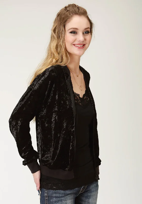 Roper Bomber Womens Black Polyester Crushed Velvet Jacket