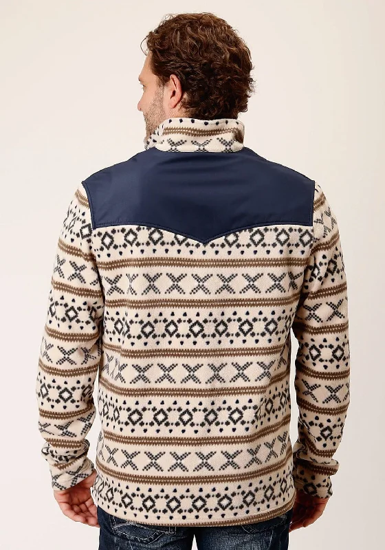 Roper Mens Cream Aztec Micro White Polyester Fleece Jacket