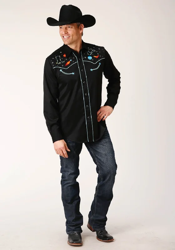 Roper Mens Space Cowboy Black Poly/Rayon L/S Shirt