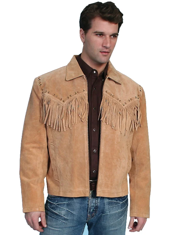 Scully Leather Mens Western Boar Suede Fringe Jacket Bourbon 4X