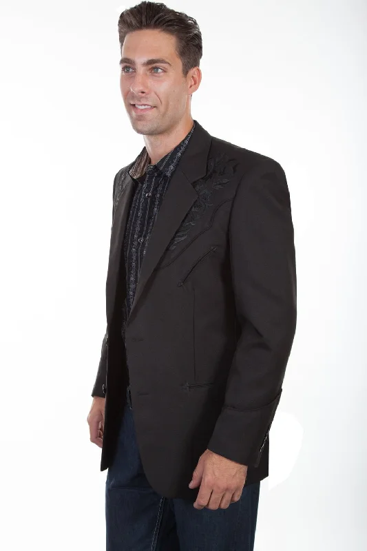 Scully Mens Black Polyester Tonal Floral Blazer