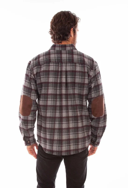 Scully Mens Charcoal/Burgundy Wool Blend Flannel Plaid L/S Shirt