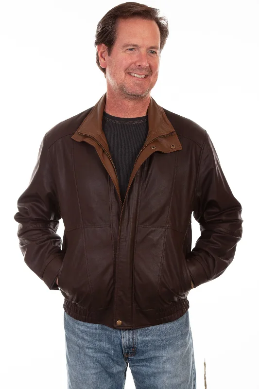 Scully Mens Chocolate/Cognac Leather Bomber Jacket XXL