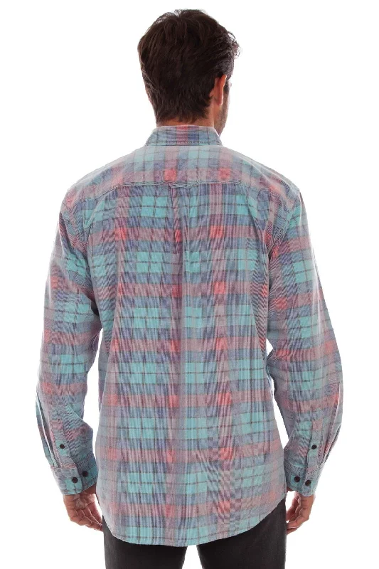 Scully Mens Corduroy Plaid Blue 100% Cotton L/S Shirt