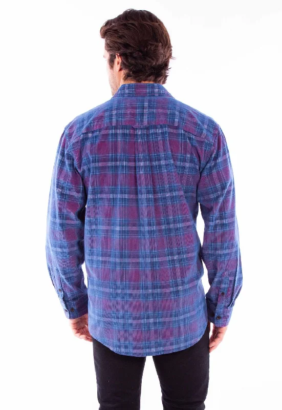 Scully Mens Corduroy Plaid Red/Blue 100% Cotton L/S Shirt