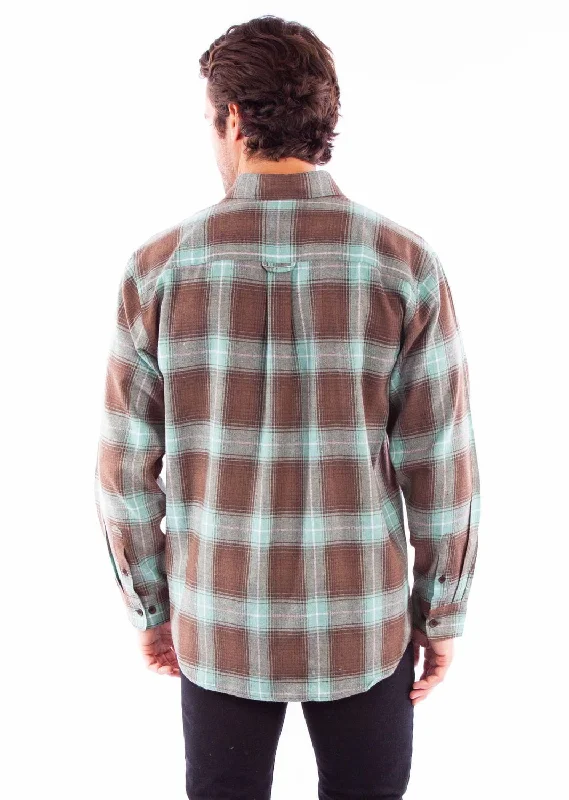 Scully Mens Flannel Plaid Brown/Green 100% Cotton L/S Shirt