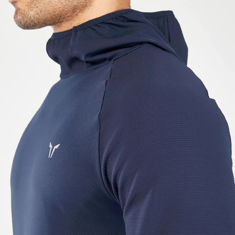 Statement Ribbed Hoodie - Navy